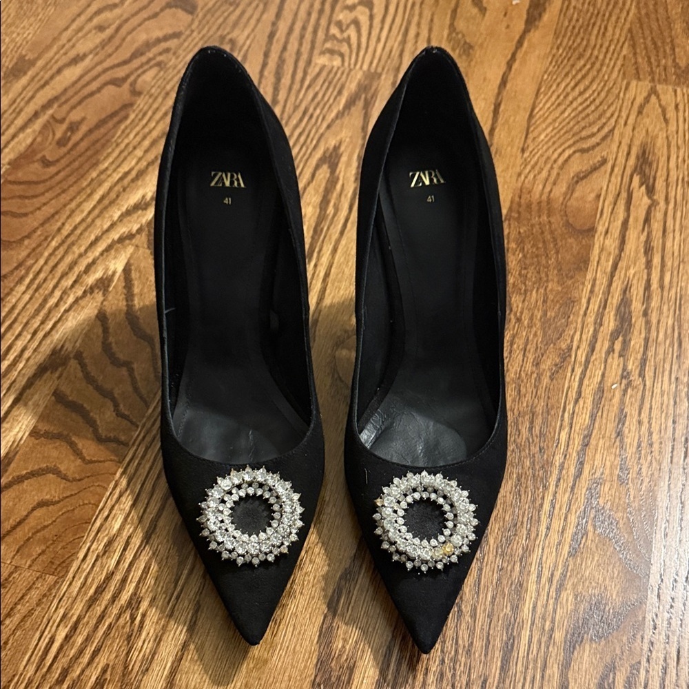 Zara Black Heels with Embellished Detail